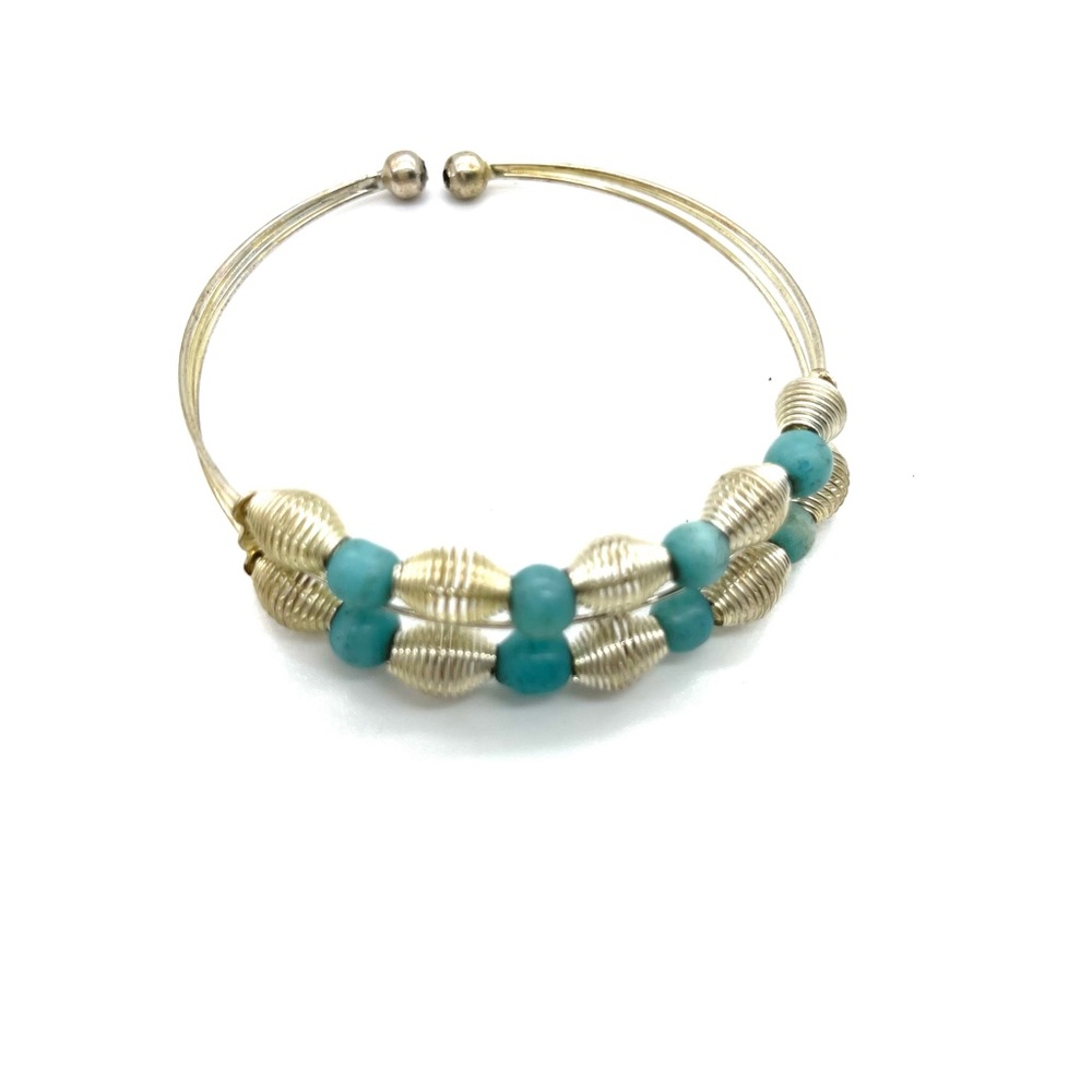 Multi Wired Decor Cuff With Turquoise Accent Cuff… - image 1